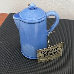 Country Kitchen Blue Porcelain Creamer Pitcher Bell NWT cottagecore